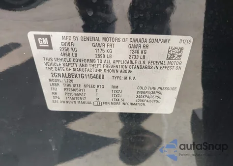 2016 Chevrolet Equinox Ls z USA, uszkodzony, nr VIN 2GNALBEK1G1154000